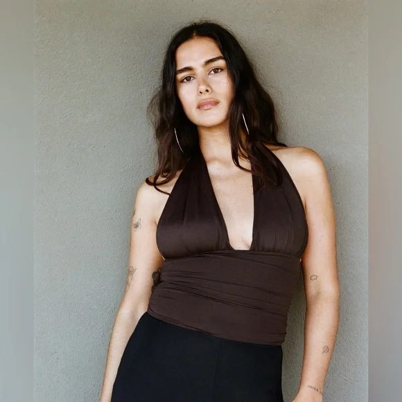 RUCHED POLYAMIDE HALTER TOP - Picture 4 of 9